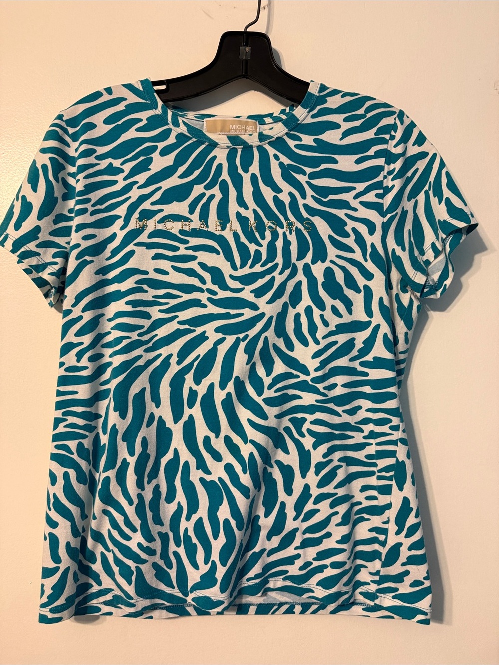 MICHAEL Michael Kors Teal and White Zebra-Print Logo Tee
